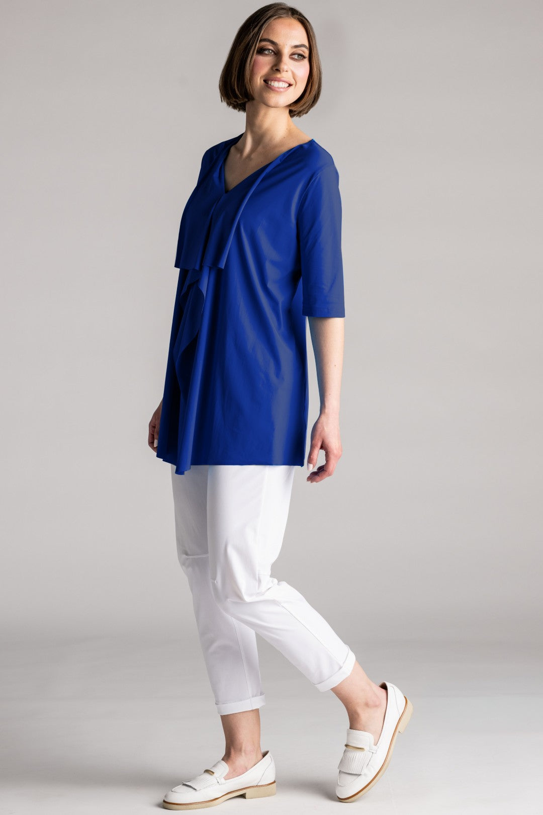 PAULA RYAN Drape Front Top Superfine Microjersey - Indigo
