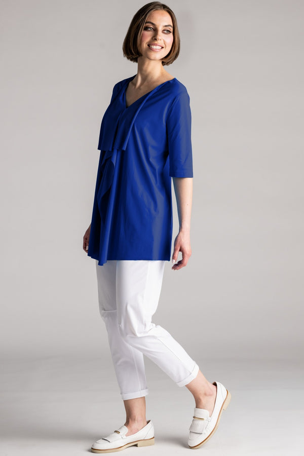PAULA RYAN Drape Front Top Superfine Microjersey - Indigo
