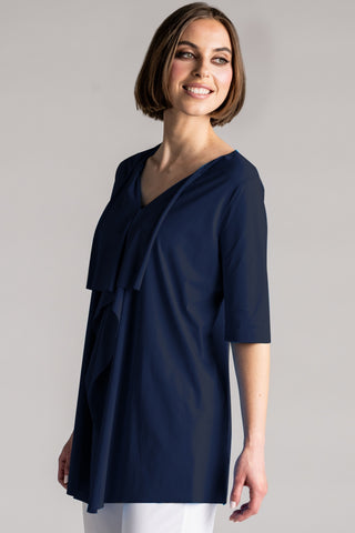 PAULA RYAN Drape Front Top Superfine Microjersey - Navy