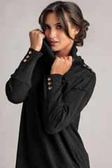 PAULA RYAN Gold Studded Roll Neck Jumper - Black Merino