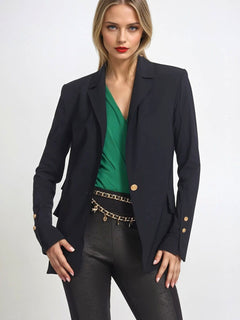 PAULA RYAN Long-line Boyfriend Jacket - Microjersey Black - Paula Ryan