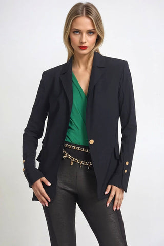 PAULA RYAN Long-line Boyfriend Jacket - Microjersey Black