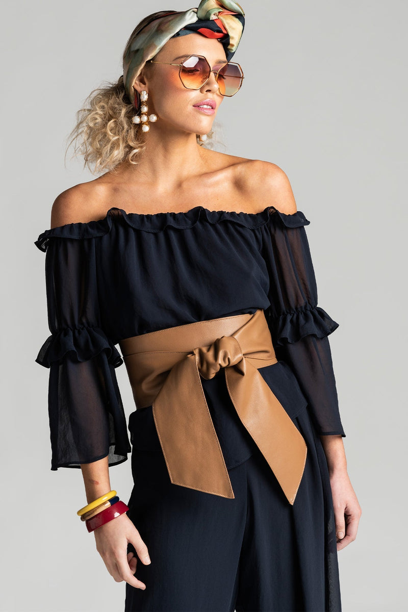 PAULA RYAN Soft Leather Wrap Belt - Tan - Paula Ryan