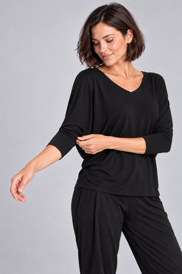 PAULA RYAN Batwing Top EcoVero - Black