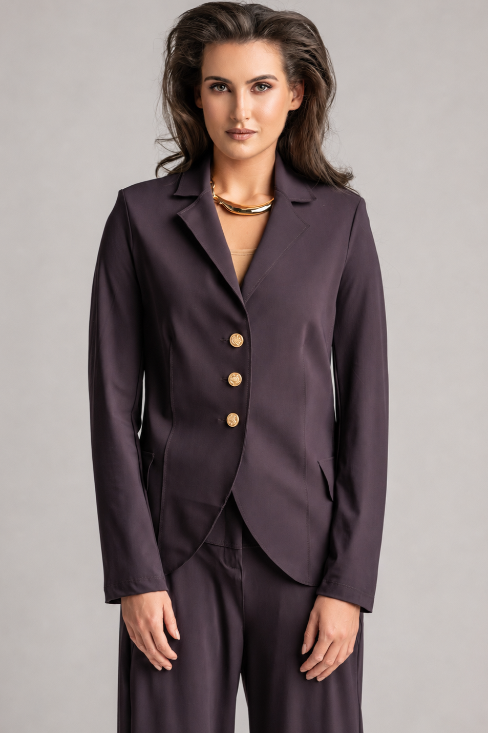 PAULA RYAN Classic Waisted Jacket - Microjersey Cocoa Plum
