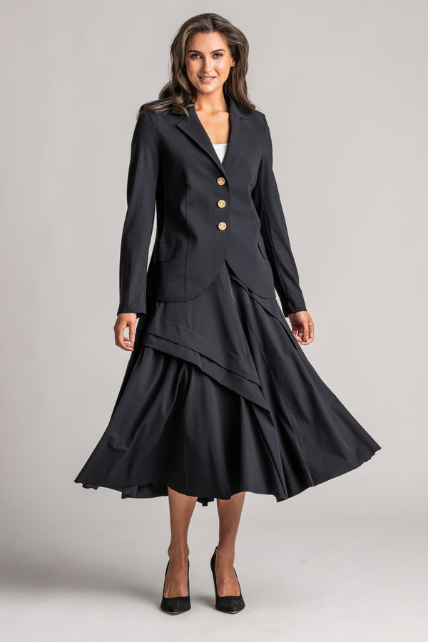 PAULA RYAN A-line Waterfall Skirt - Black