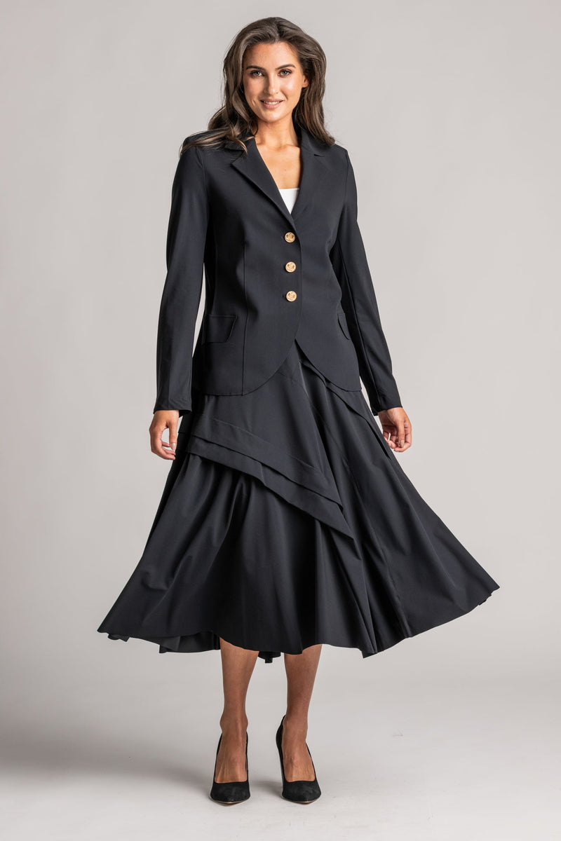 PAULA RYAN A-line Waterfall Skirt - Black