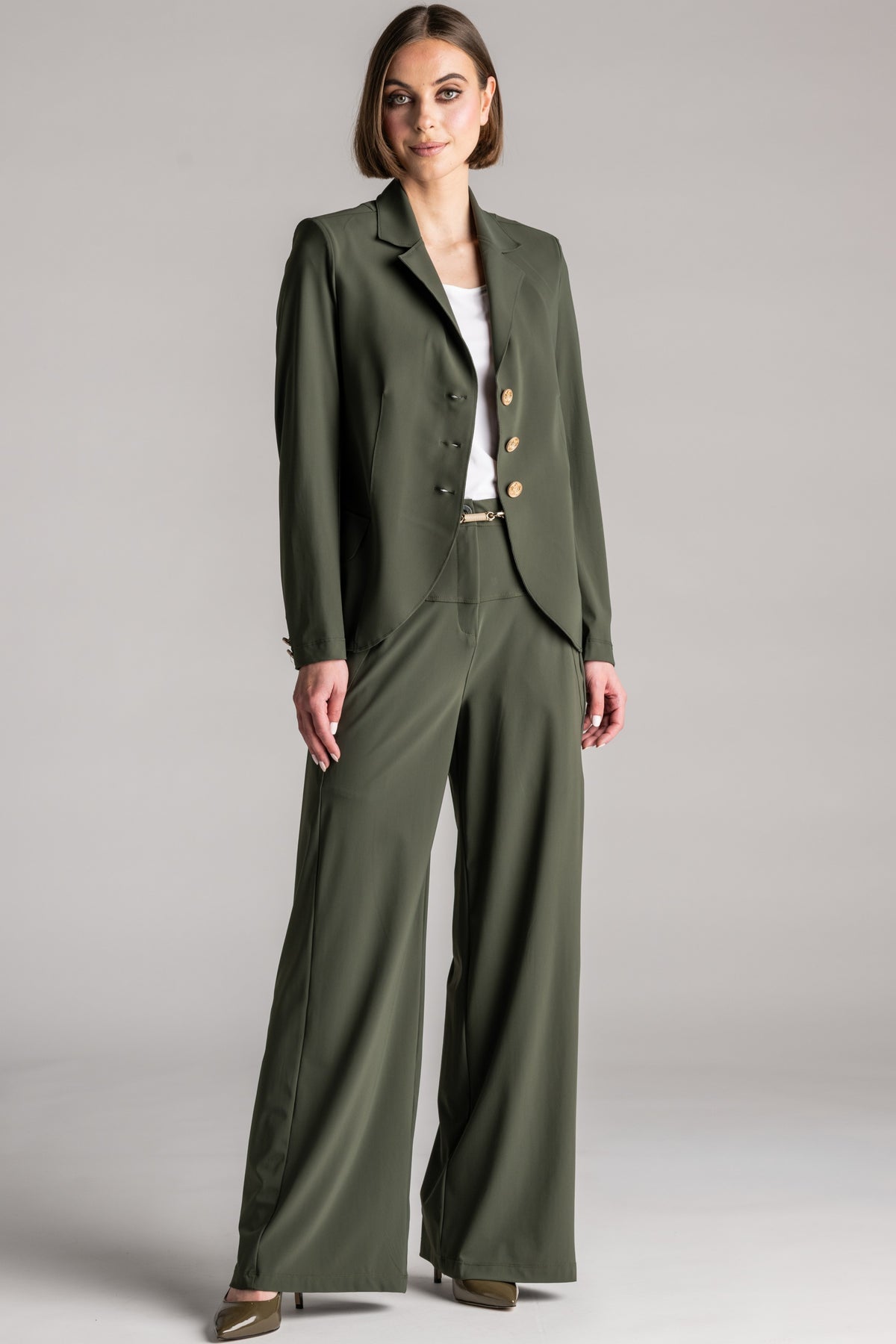 PAULA RYAN Classic Waisted Jacket - Khaki - Paula Ryan