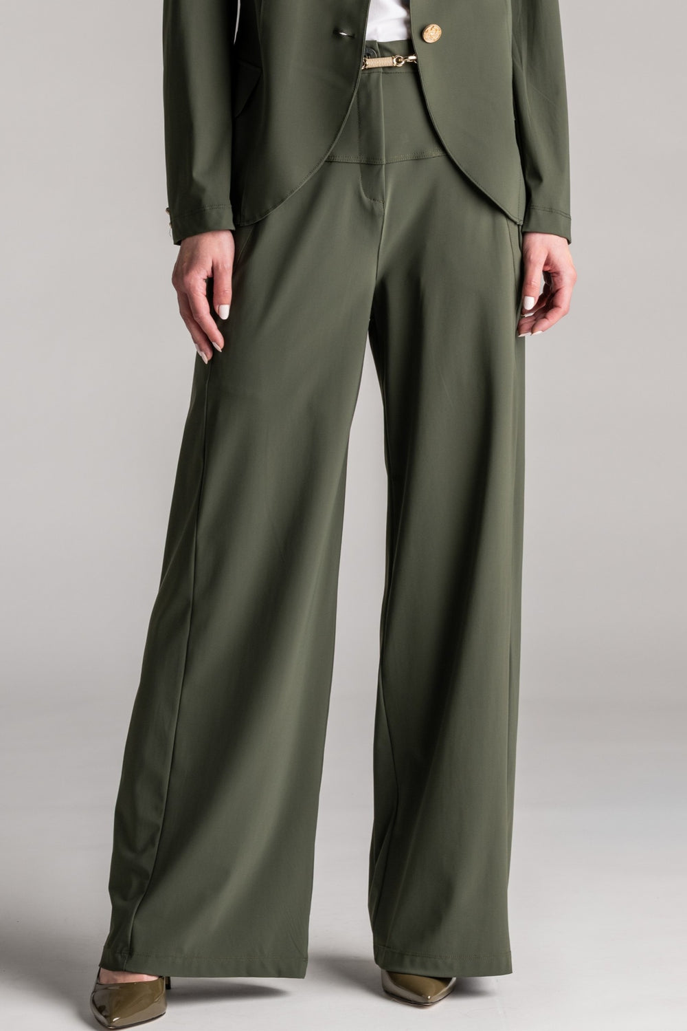 PAULA RYAN Wide Leg Pant - Microjersey Khaki