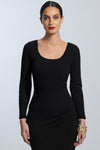 PAULA RYAN Scoop Neck Long Sleeve Body Tee Black