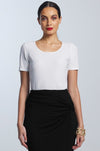 PAULA RYAN Scoop Neck Body Tee - White Microjersey