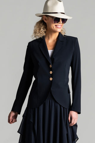 PAULA RYAN Classic Waisted Jacket - Navy - Bonded Microjersey