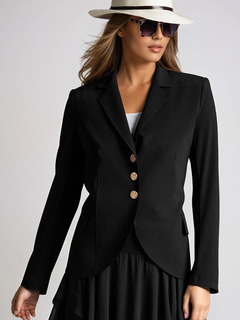 PAULA RYAN Classic Waisted Jacket - Black - Bonded Microjersey - Paula Ryan