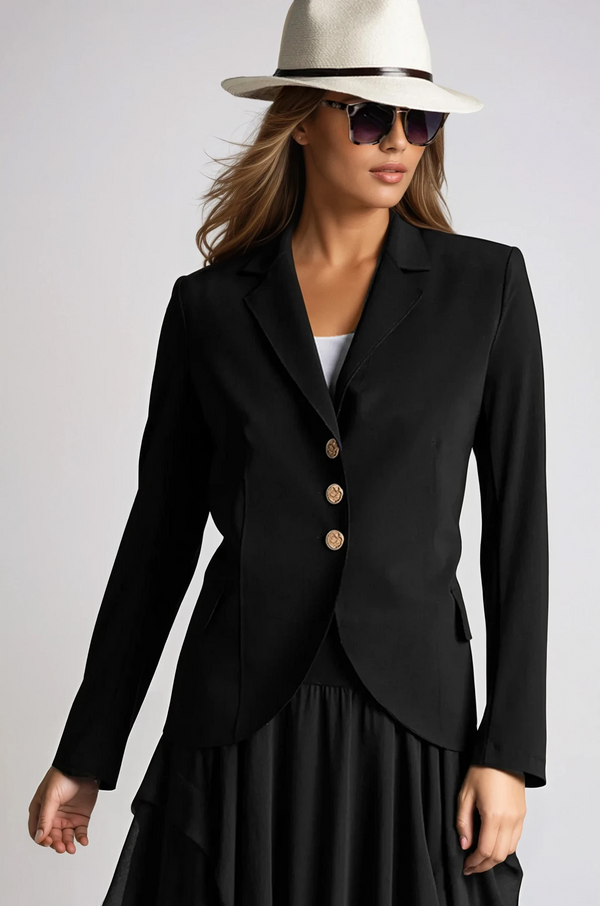 PAULA RYAN Classic Waisted Jacket - Black - Bonded Microjersey - Paula Ryan