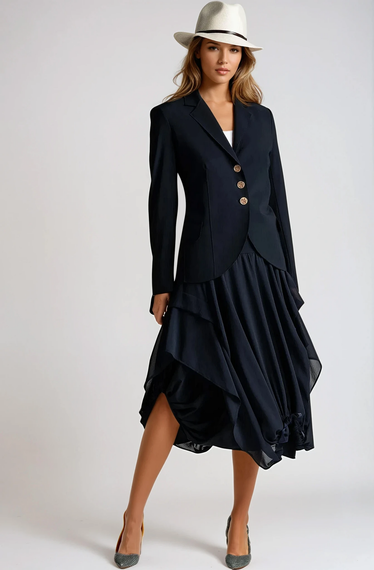 PAULA RYAN Classic Waisted Jacket - Navy - Paula Ryan