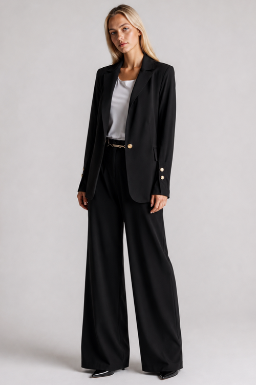 PAULA RYAN Long-line Boyfriend Jacket - Microjersey Black