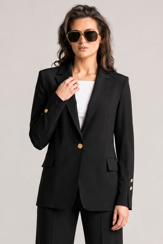 PAULA RYAN Long-line Boyfriend Jacket - Microjersey Black