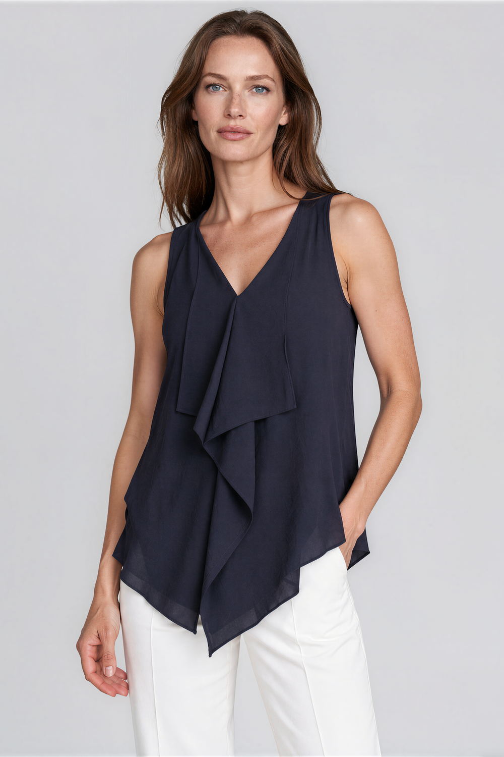 PAULA RYAN Chiffon Overlay Top - Navy