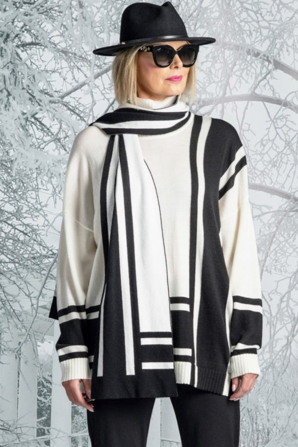 PAULA RYAN Block Stripe Jumper - Winter White/Black - Paula Ryan