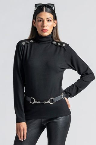 PAULA RYAN Metal Trimmed Leather Belt - Black/Nickel