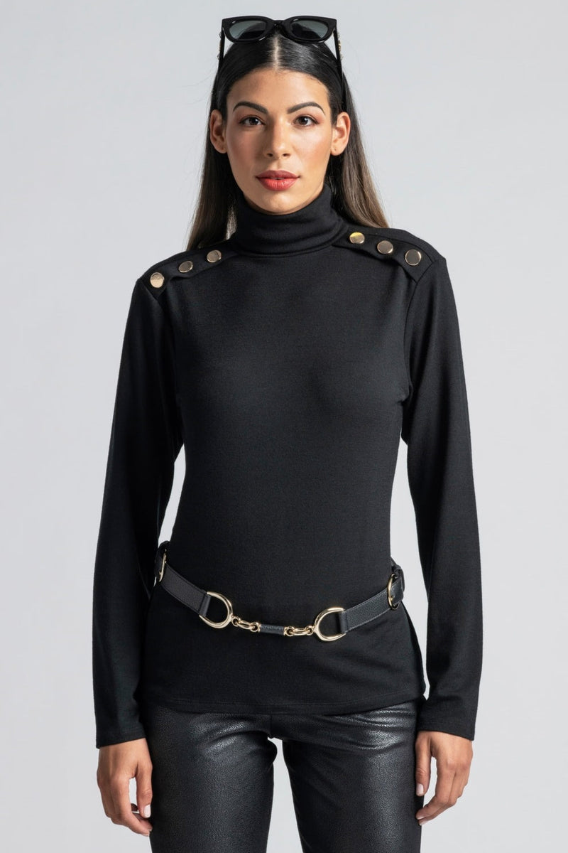 PAULA RYAN Metal Trimmed Leather Belt - Black/Gold - Paula Ryan
