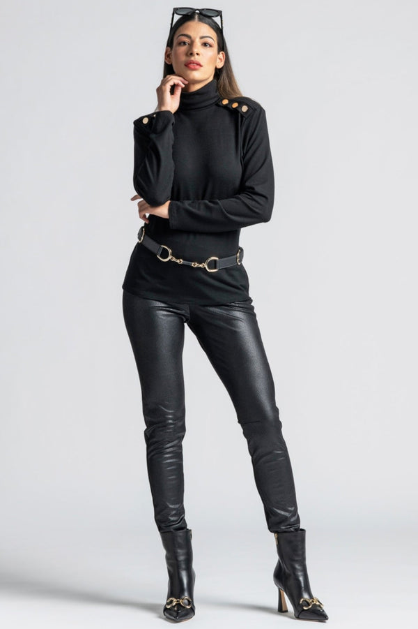 PAULA RYAN Metal Trimmed Leather Belt - Black/Gold - Paula Ryan