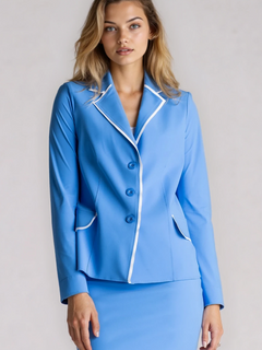 PAULA RYAN Contrast Trim Blazer - Cornflower/White - Paula Ryan