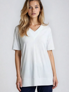 PAULA RYAN Double V Neck Top – Ecovero White - Paula Ryan