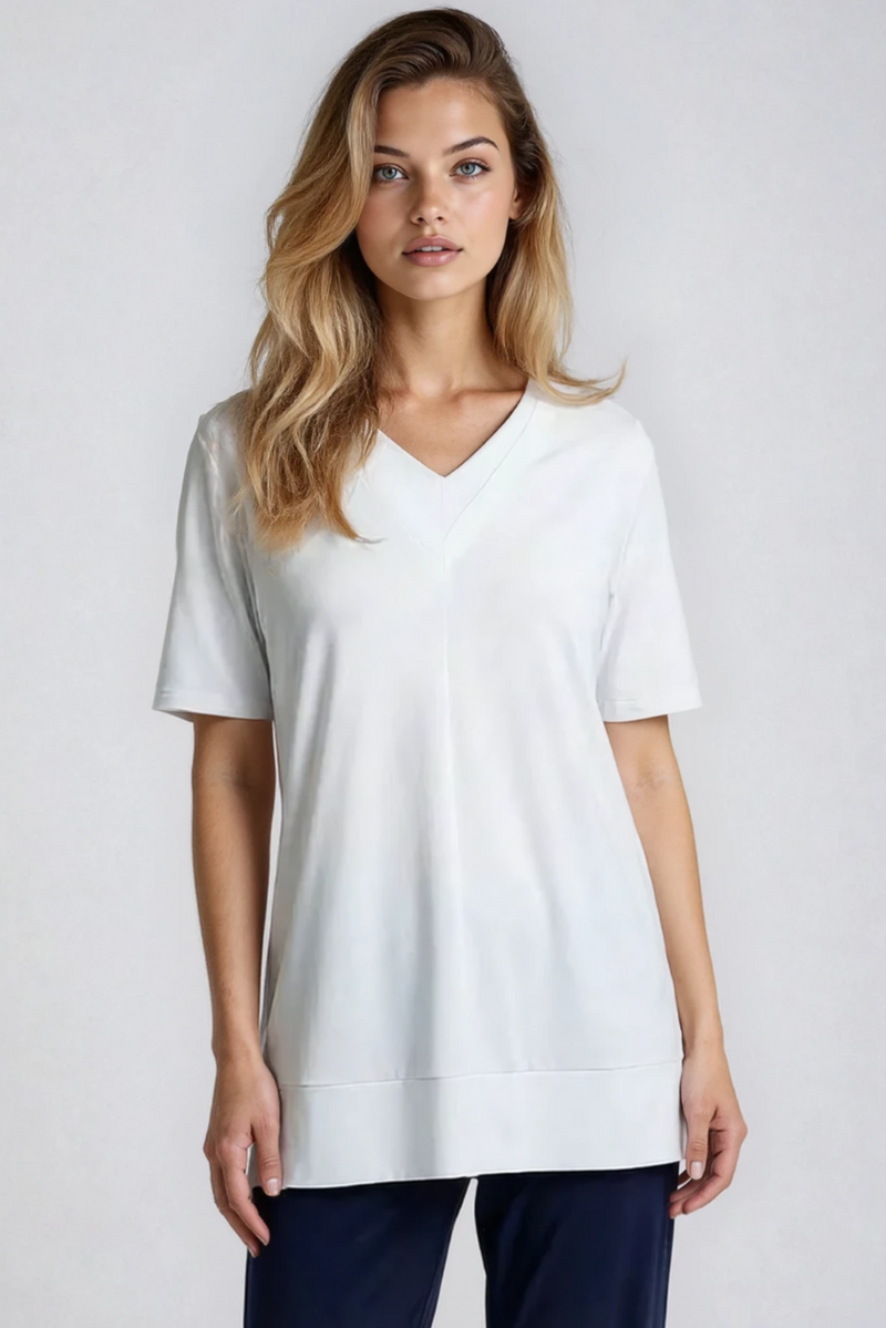 PAULA RYAN Double V Neck Top – Ecovero White - Paula Ryan