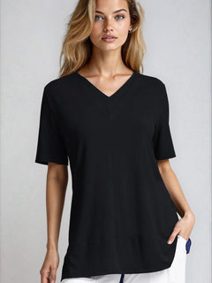PAULA RYAN Double V Neck Top – Ecovero Black - Paula Ryan