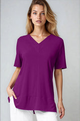 PAULA RYAN Double V Neck Top – Micromodal Currant