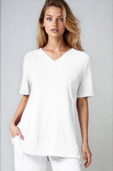 PAULA RYAN Double V Neck Top – Ecovero White