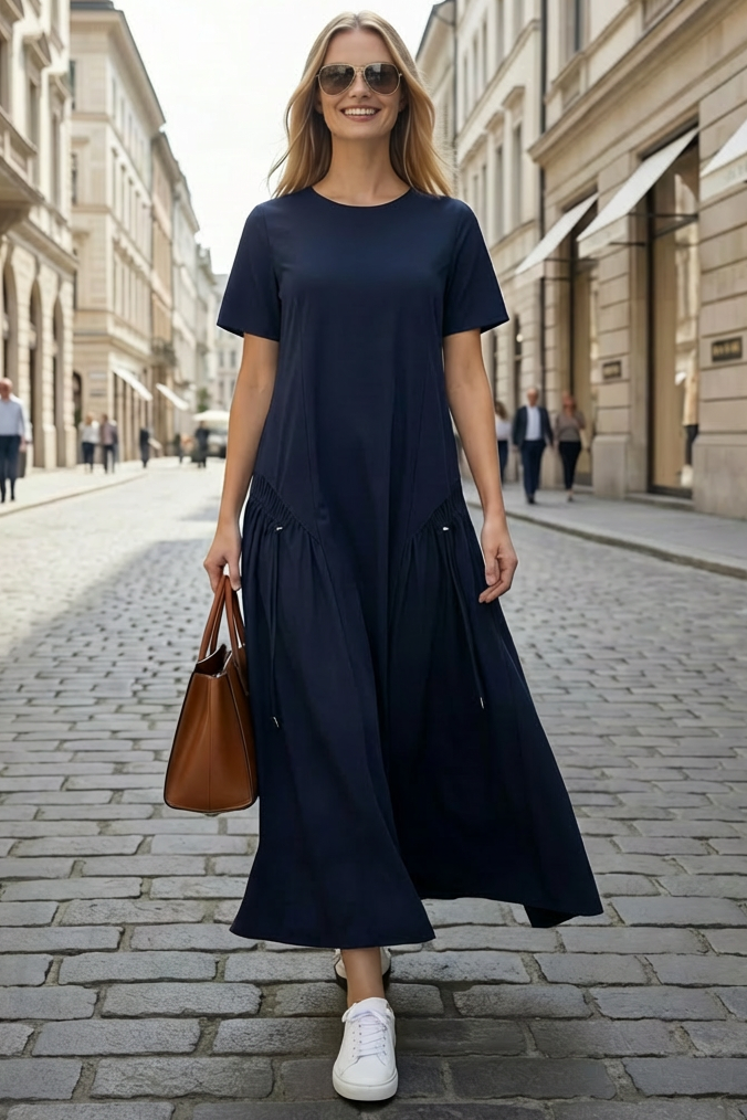 PAULA RYAN Arched Front Dress - Navy Microjersey