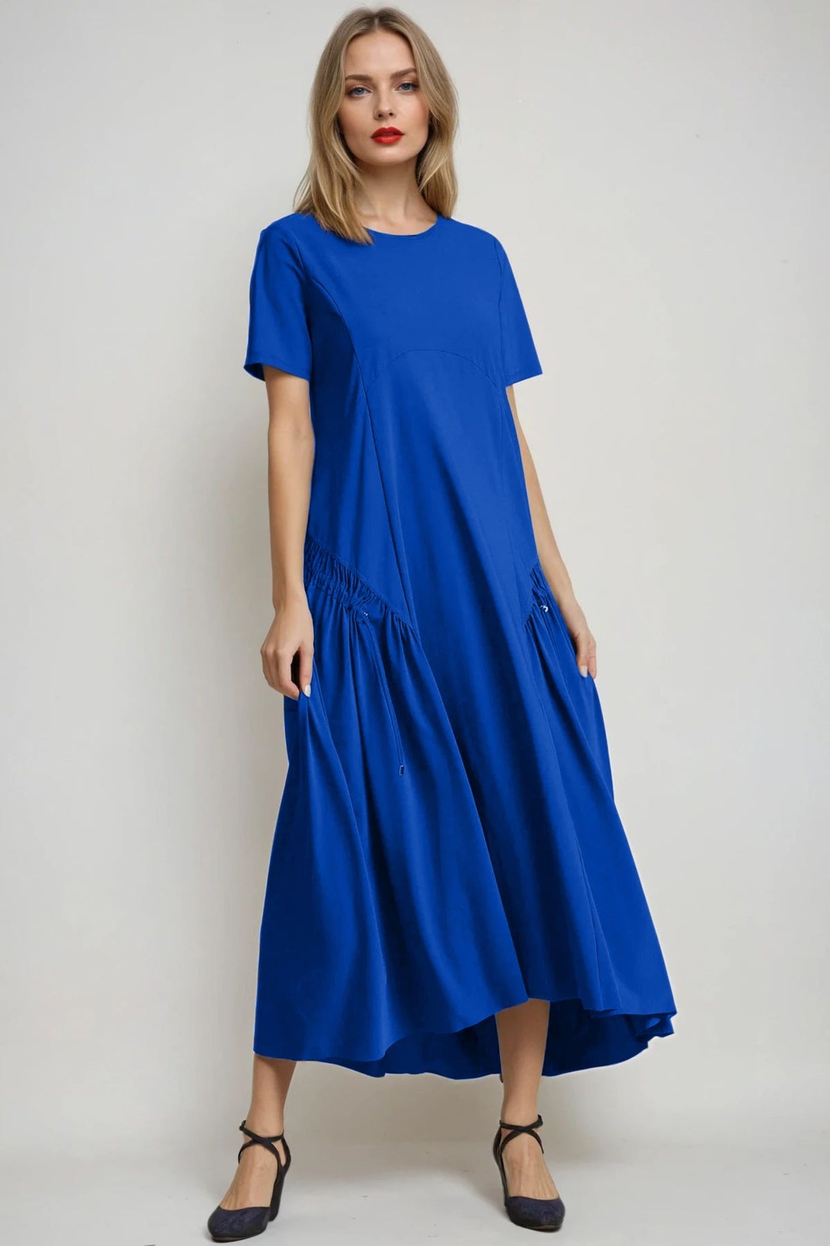 PAULA RYAN Arched Front Dress - Greek Blue Microjersey