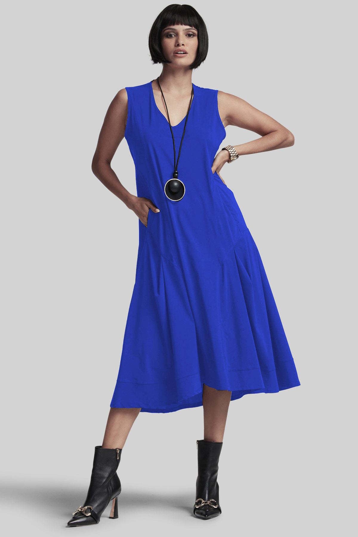 PAULA RYAN V Neck Sleeveless Tulip Hem Dress - Biro - Paula Ryan