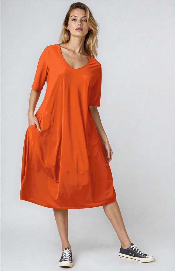 PAULA RYAN Half Sleeve Tulip Dress - Orange Zest - Microjersey - Paula Ryan
