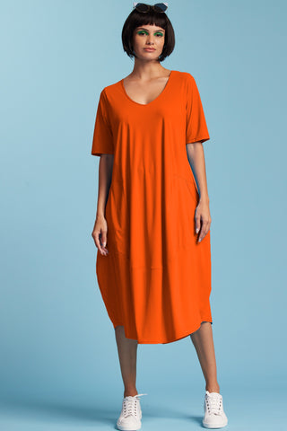 PAULA RYAN Half Sleeve Tulip Dress - Orange Zest - Microjersey