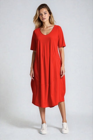 PAULA RYAN Half Sleeve Tulip Dress - Poppy - Microjersey