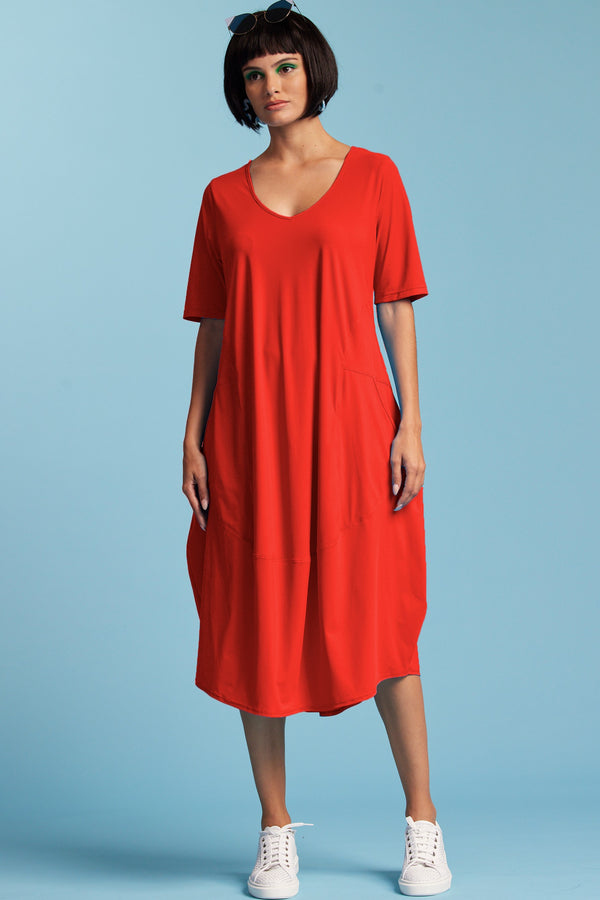 PAULA RYAN Half Sleeve Tulip Dress - Poppy - Microjersey - Paula Ryan