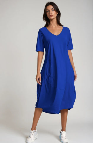 PAULA RYAN Half Sleeve Tulip Dress - Greek Blue - Microjersey
