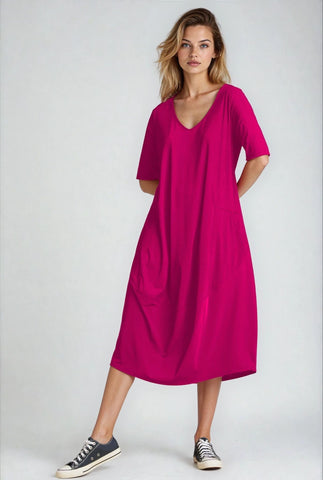 PAULA RYAN Half Sleeve Tulip Dress - Peony - Microjersey