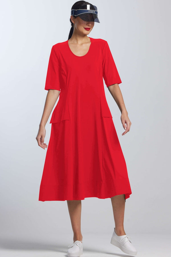 PAULA RYAN A-line Half Sleeve Tab Dress - Poppy Microjersey - Paula Ryan