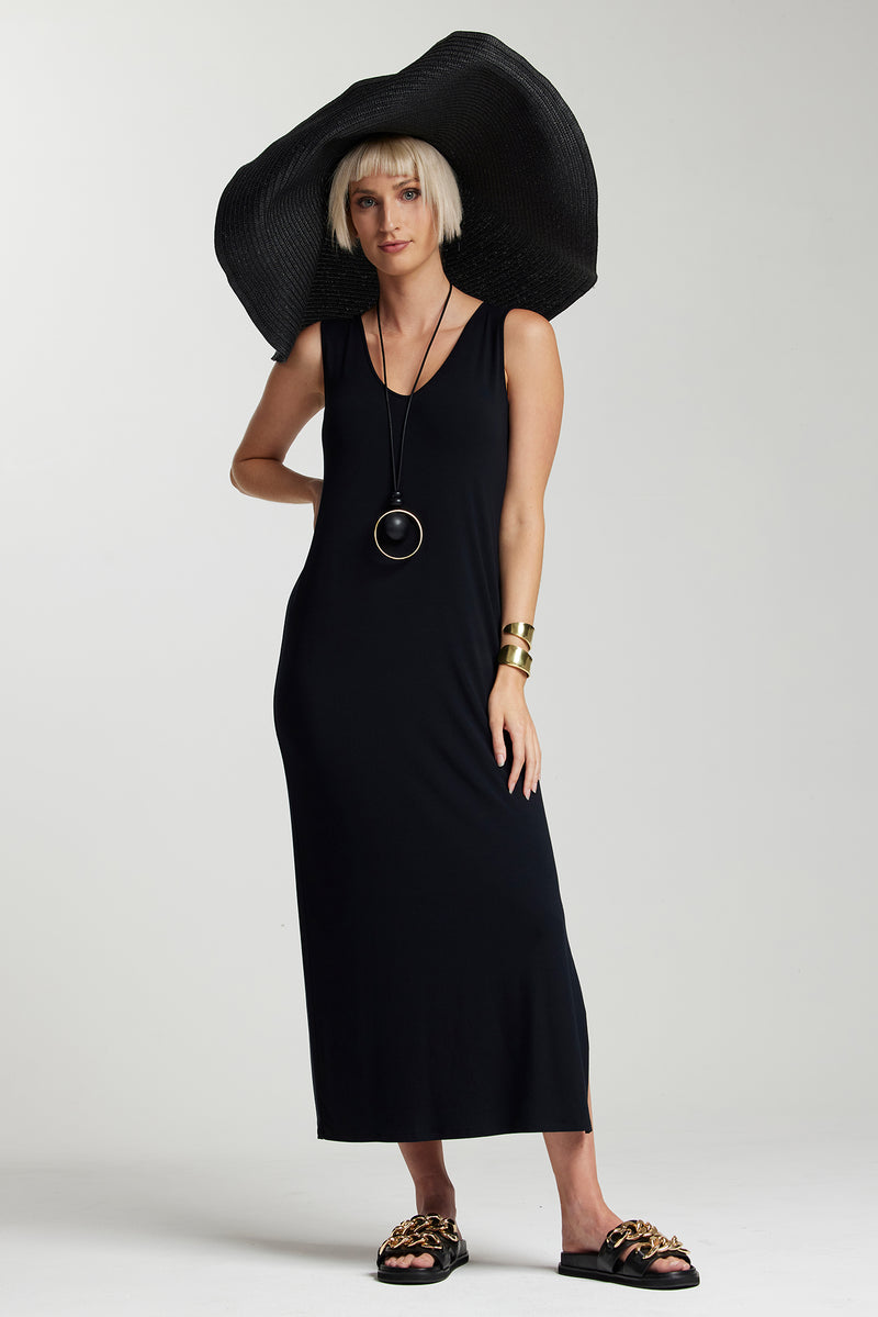 PAULA RYAN ESSENTIALS  Sleeveless Sheath - Black Modal Soft