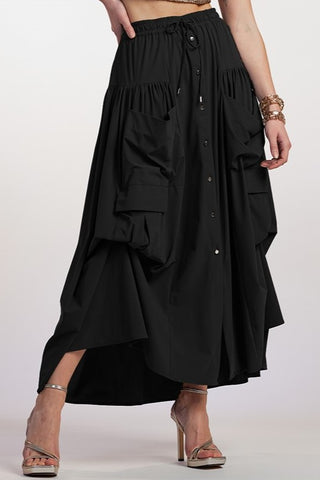 PAULA RYAN Button Front Safari Skirt - Black
