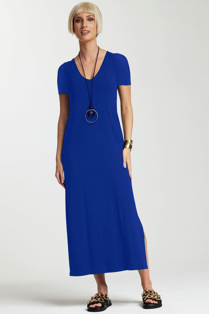 PAULA RYAN ESSENTIALS  Short Sleeve Sheath - Santorini Blue Micromodal - Paula Ryan