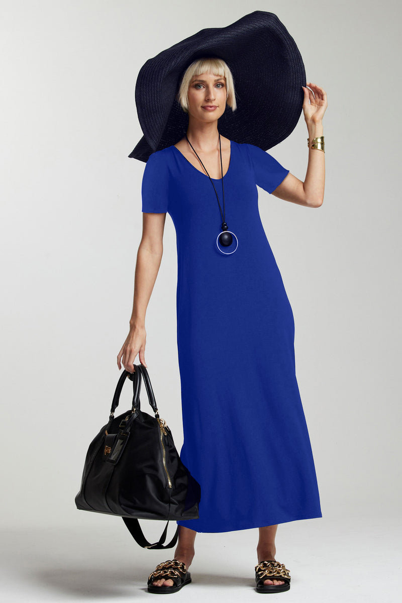 PAULA RYAN ESSENTIALS  Short Sleeve Sheath - Santorini Blue Micromodal - Paula Ryan