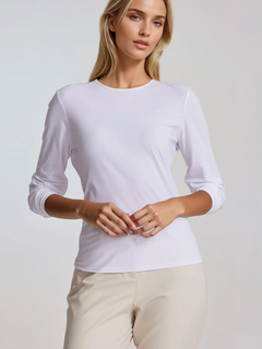 PAULA RYAN Crew Neck Long Sleeve Body Tee Classic Microjersey - White - Paula Ryan
