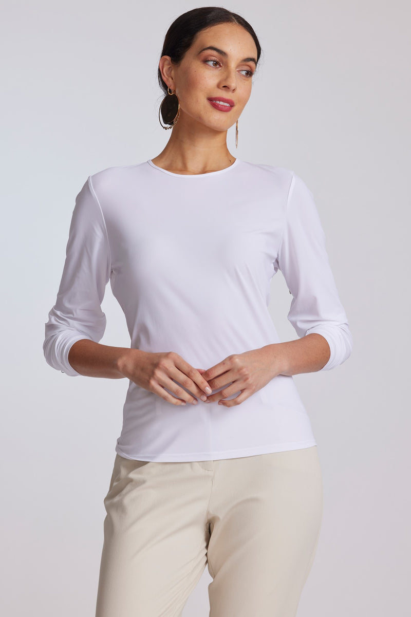 PAULA RYAN Superfine Layering Crew Neck Long Sleeve Body Tee - White