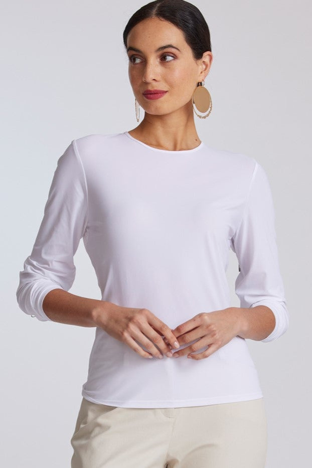 PAULA RYAN Superfine Layering Crew Neck Long Sleeve Body Tee - White - Paula Ryan