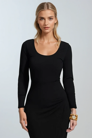 PAULA RYAN Scoop Neck Long Sleeve Body Tee Classic Microjersey - Black